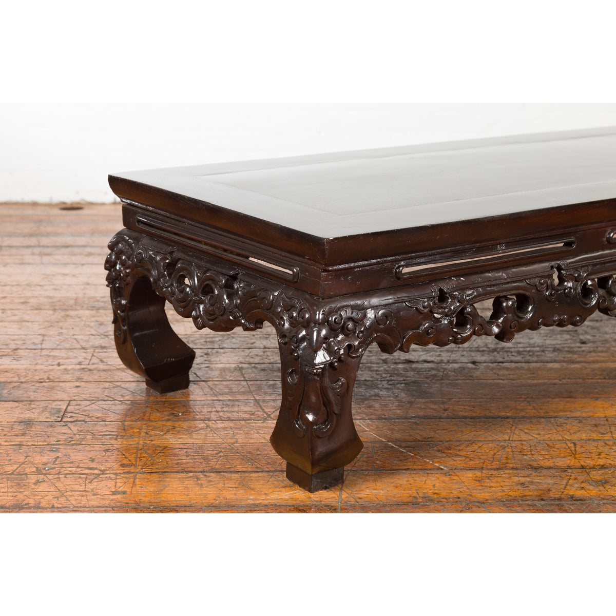 Chinese Qing Dynasty Low Kang Coffee Table with Carved Apron and Dark Lacquer-7. Asian & Chinese Furniture, Art, Antiques, Vintage Home Décor for sale at FEA Home
