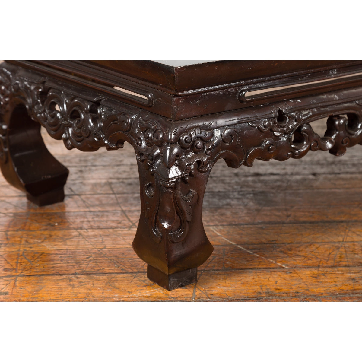 Chinese Qing Dynasty Low Kang Coffee Table with Carved Apron and Dark Lacquer-8. Asian & Chinese Furniture, Art, Antiques, Vintage Home Décor for sale at FEA Home