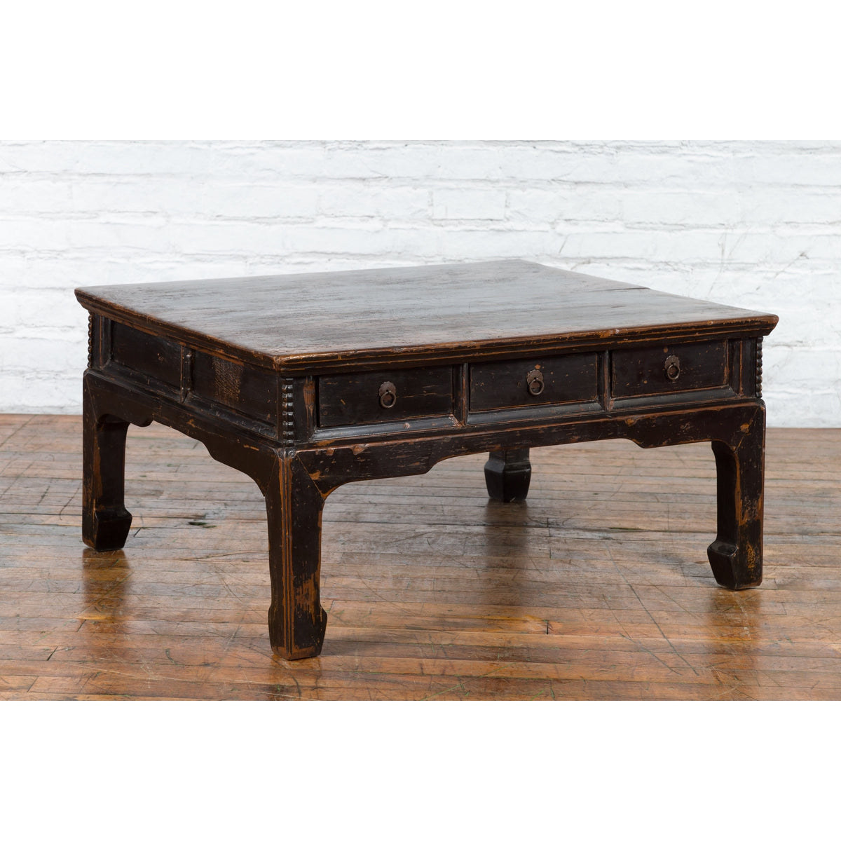 Chinese Qing Dynasty Period Brown Lacquered Coffee Table with Original Finish-14. Asian & Chinese Furniture, Art, Antiques, Vintage Home Décor for sale at FEA Home