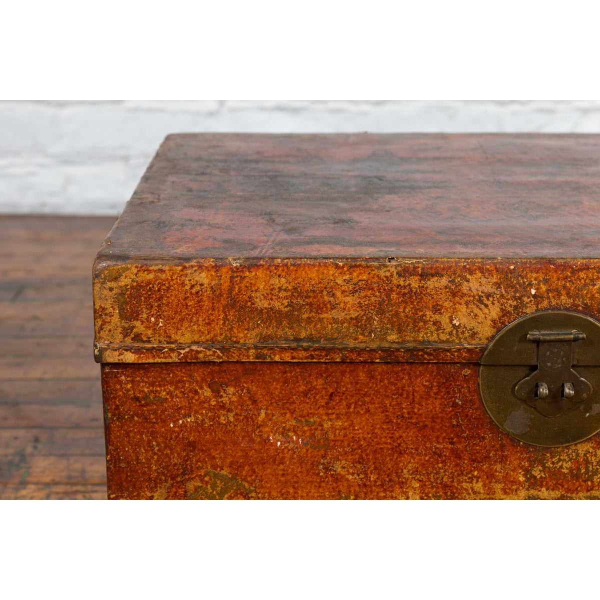 Chinese Qing Dynasty Period Lacquered Leather Trunk with Distressed Patina-12. Asian & Chinese Furniture, Art, Antiques, Vintage Home Décor for sale at FEA Home
