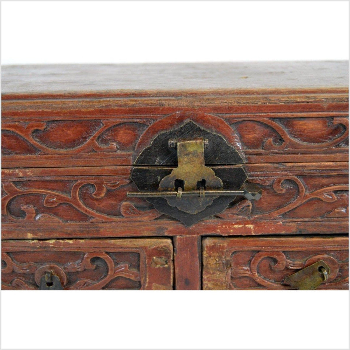 Chinese Red Brown Lacquer Jewelry Box with Iron Hardware, Early 20th Century-12. Asian & Chinese Furniture, Art, Antiques, Vintage Home Décor for sale at FEA Home
