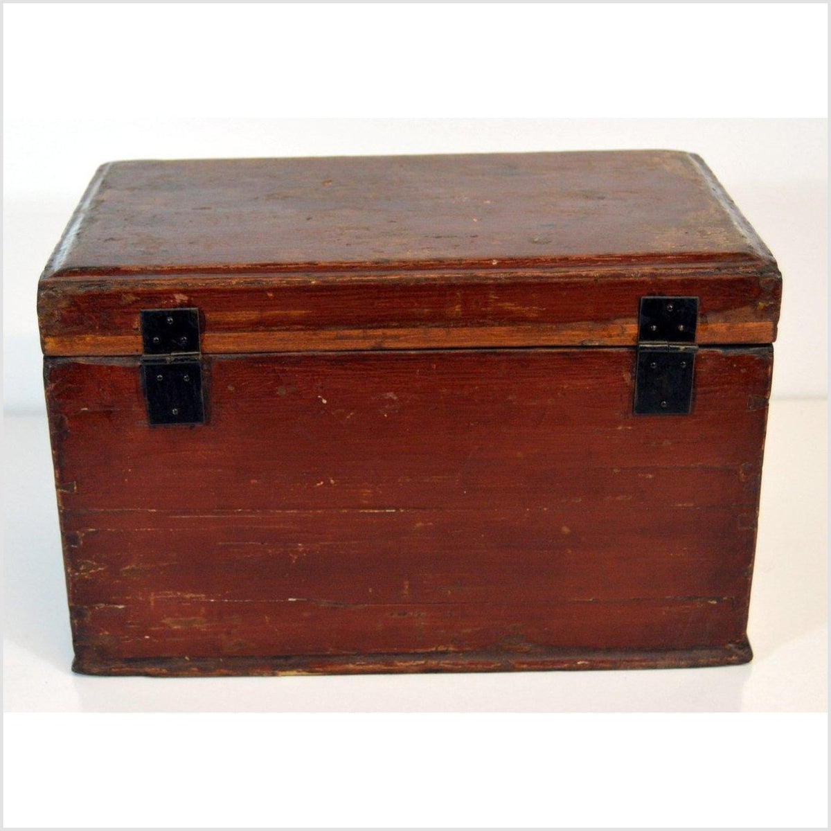 Chinese Red Brown Lacquer Jewelry Box with Iron Hardware, Early 20th Century-7. Asian & Chinese Furniture, Art, Antiques, Vintage Home Décor for sale at FEA Home