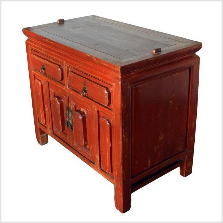 Chinese Red Lacquer Side Cabinet-4. Asian & Chinese Furniture, Art, Antiques, Vintage Home Décor for sale at FEA Home