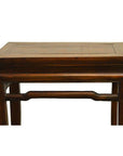 Dark wood Chinese side table with straight legs, smooth finish, set against a plain white background.
