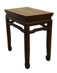 Brown wooden Chinese side table with straight legs and simple rectangular design, shown against a white background.