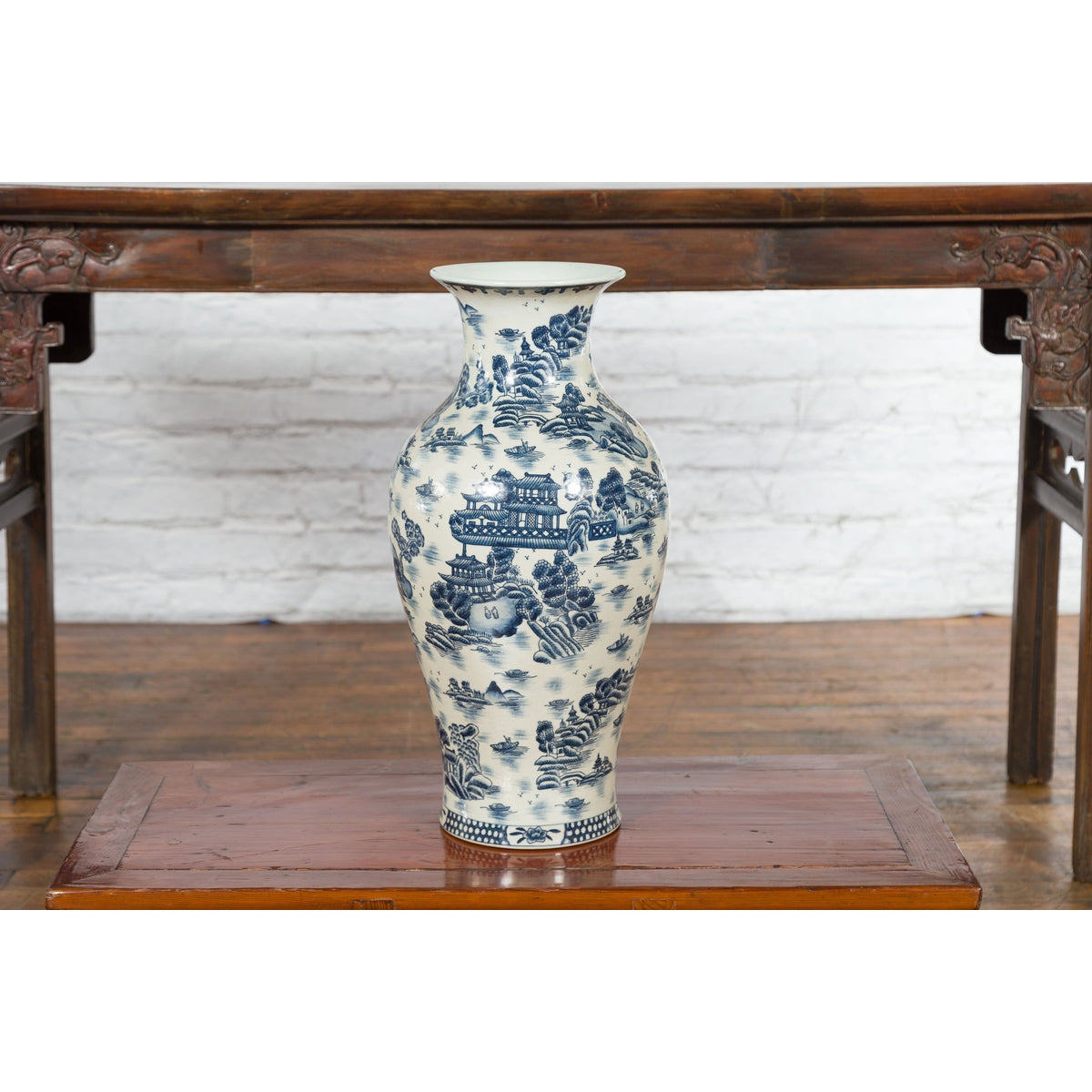 Porcelain Vintage Blue and White Chinese Vase-10. Asian & Chinese Furniture, Art, Antiques, Vintage Home Décor for sale at FEA Home
