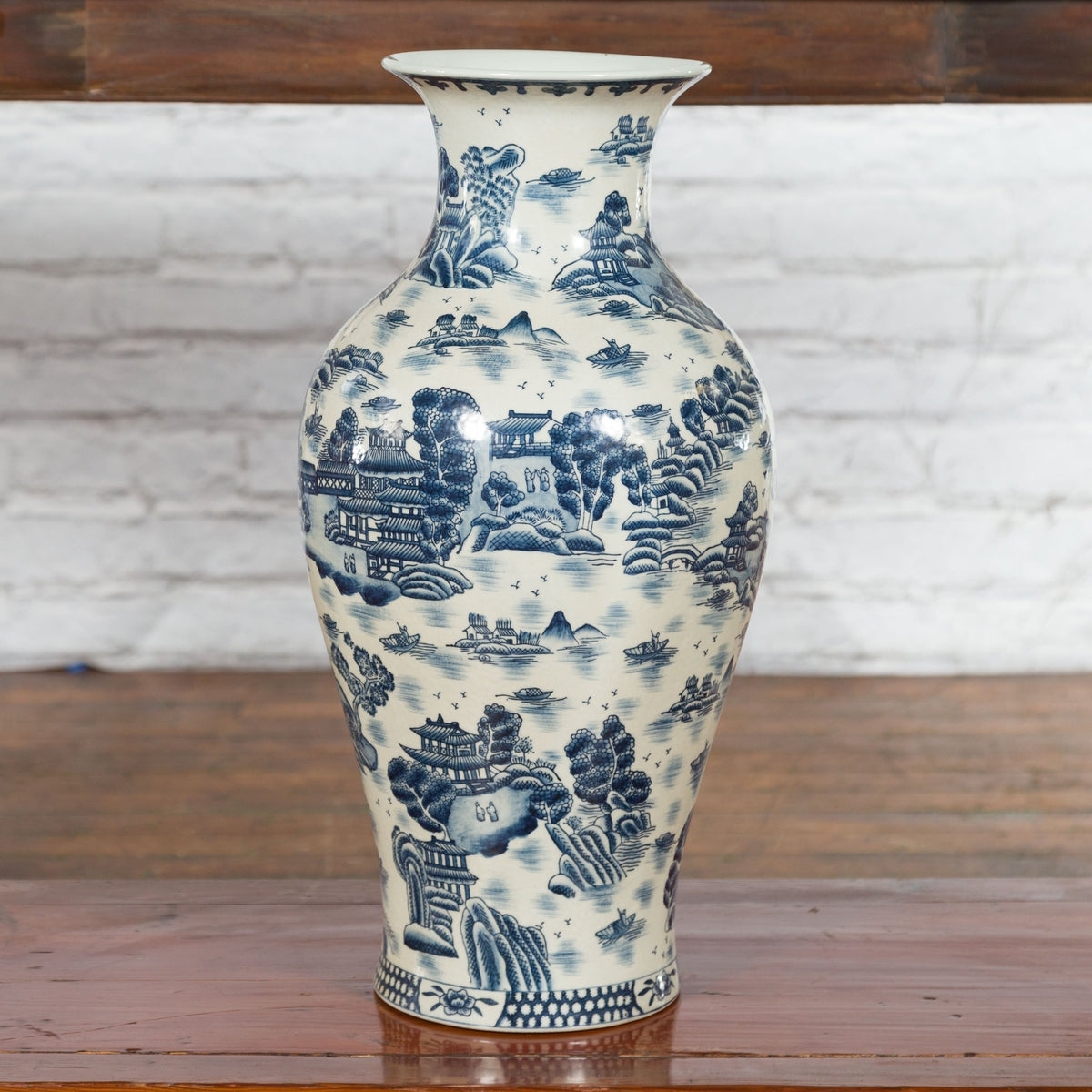 Porcelain Vintage Blue and White Chinese Vase-3. Asian & Chinese Furniture, Art, Antiques, Vintage Home Décor for sale at FEA Home