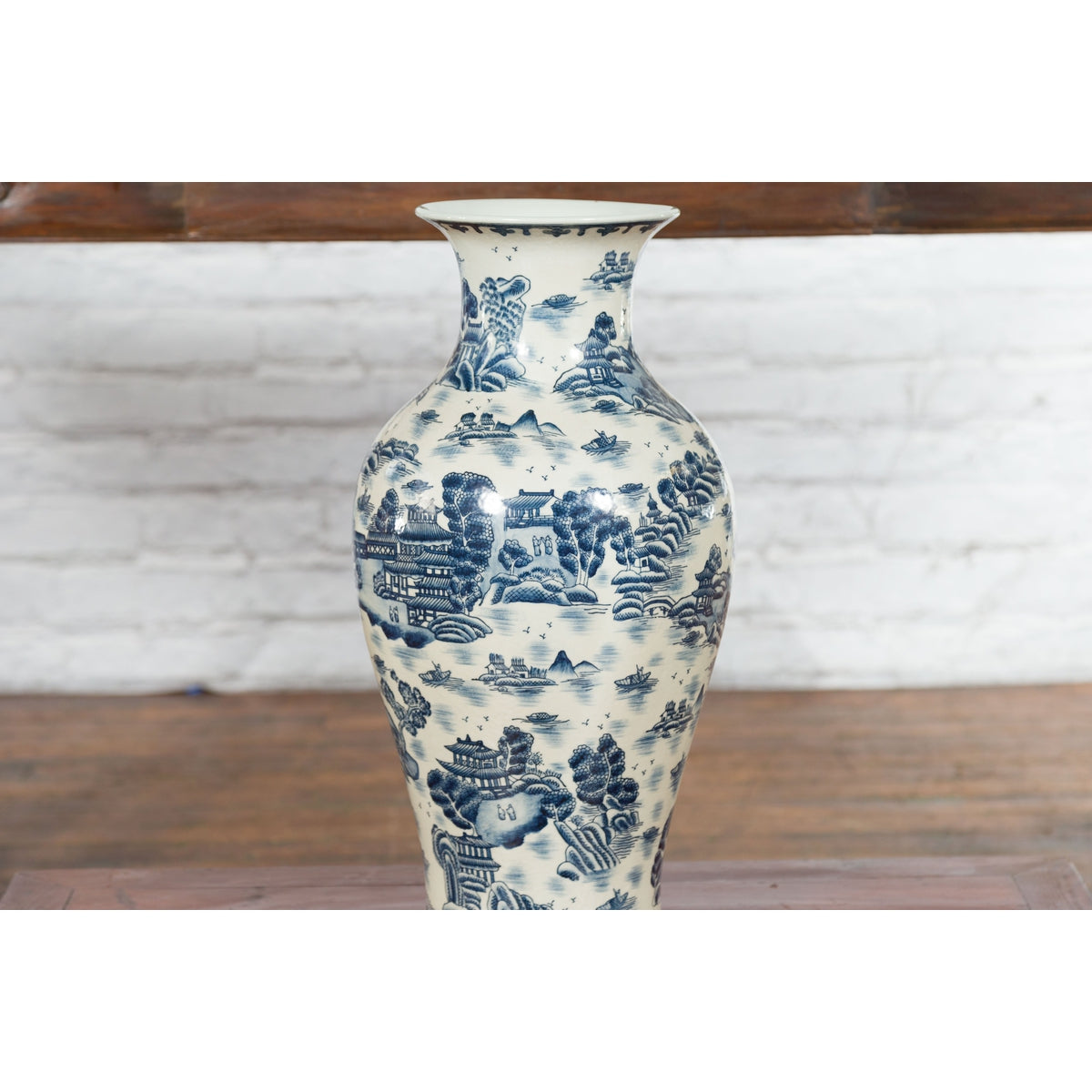 Porcelain Vintage Blue and White Chinese Vase-4. Asian & Chinese Furniture, Art, Antiques, Vintage Home Décor for sale at FEA Home