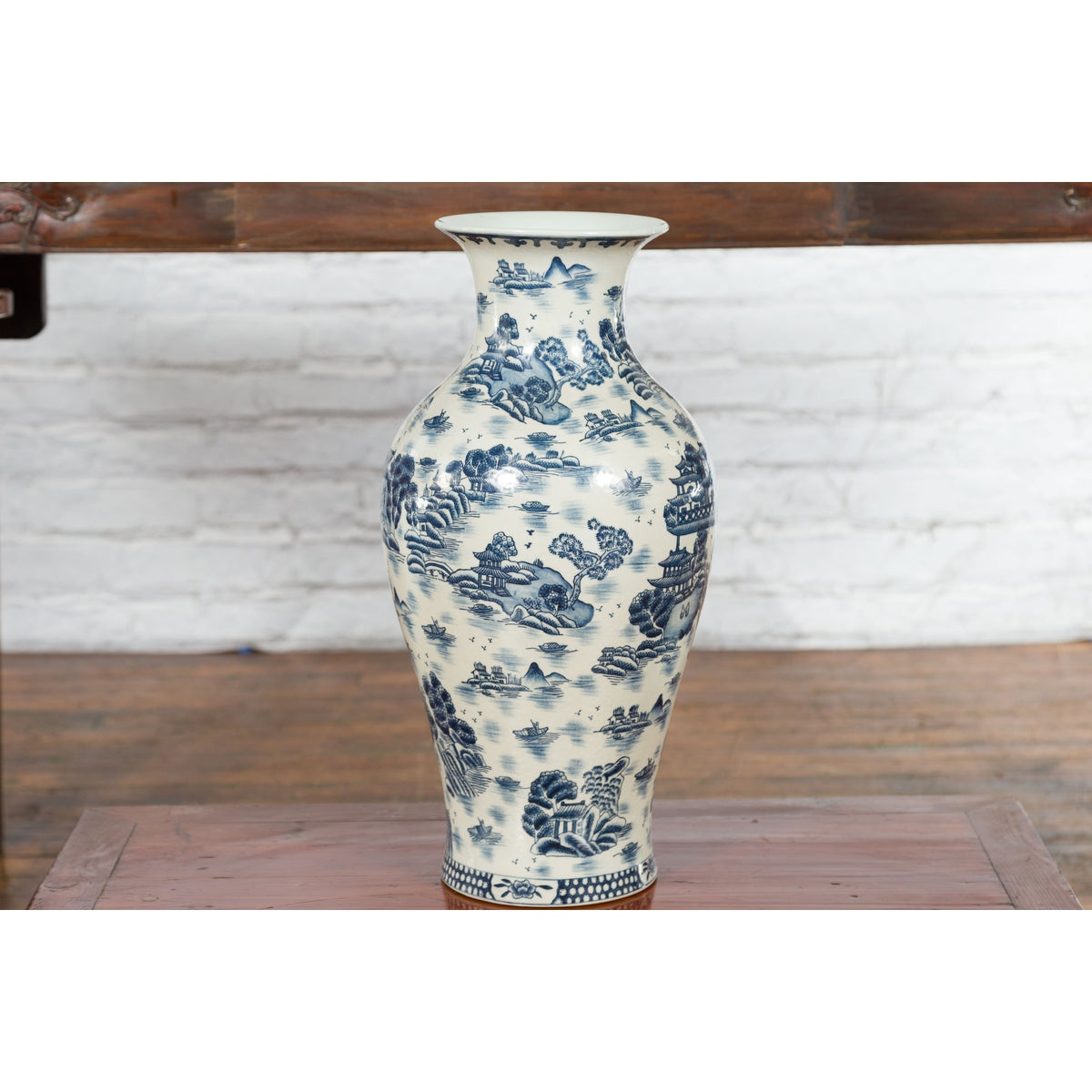 Porcelain Vintage Blue and White Chinese Vase-9. Asian & Chinese Furniture, Art, Antiques, Vintage Home Décor for sale at FEA Home