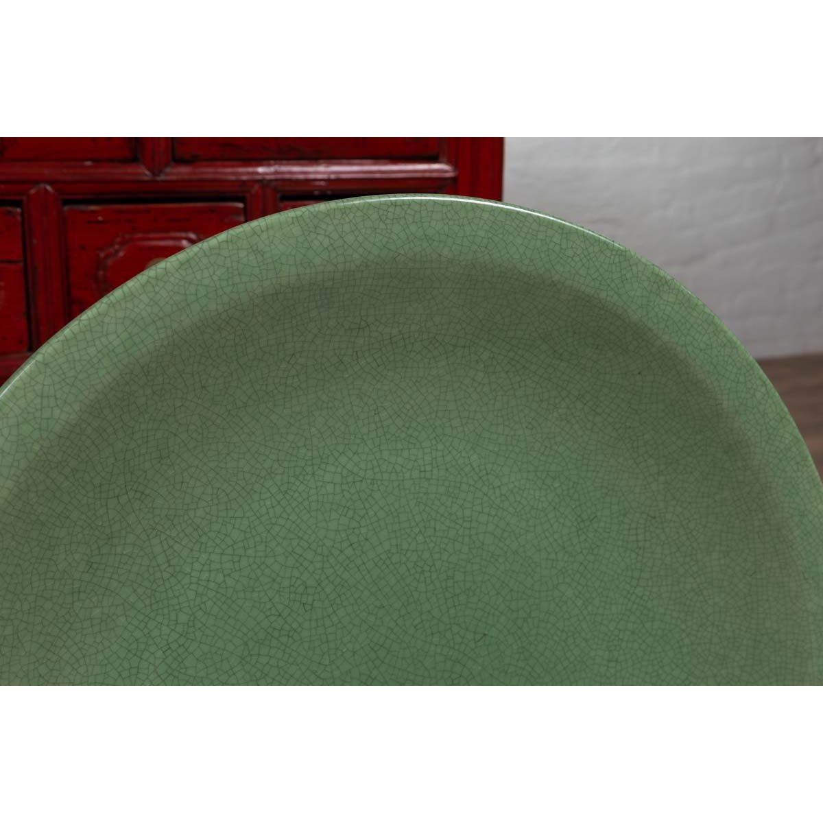 Vintage Dark Green Celadon Ceramic Charger-6. Asian & Chinese Furniture, Art, Antiques, Vintage Home Décor for sale at FEA Home