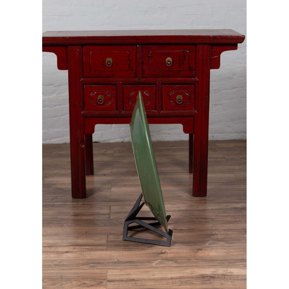 Vintage Dark Green Celadon Ceramic Charger-8. Asian & Chinese Furniture, Art, Antiques, Vintage Home Décor for sale at FEA Home
