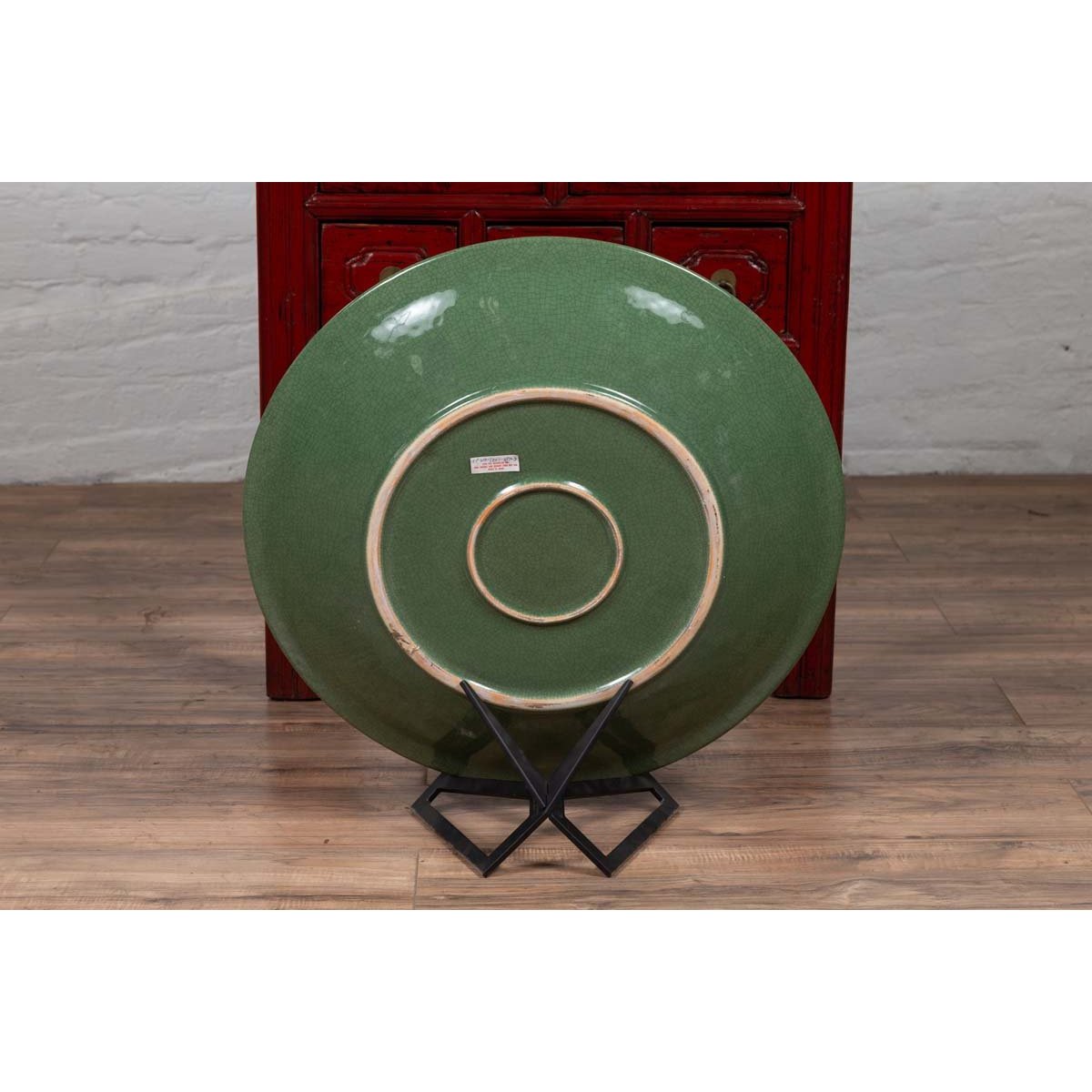 Vintage Dark Green Celadon Ceramic Charger-9. Asian & Chinese Furniture, Art, Antiques, Vintage Home Décor for sale at FEA Home