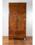 Chinese Vintage Elm Compound Two-Part Wedding Wardrobe with Doors and Drawers-3. Asian & Chinese Furniture, Art, Antiques, Vintage Home Décor for sale at FEA Home