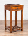 Chinese Vintage Elmwood Lamp Table with Single Drawer and Cracked Ice Shelf-2. Asian & Chinese Furniture, Art, Antiques, Vintage Home Décor for sale at FEA Home
