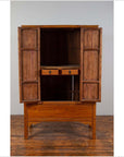 Chinese Vintage Natural Wood Two-Door Cabinet with Floral Décor and Drawers-13. Asian & Chinese Furniture, Art, Antiques, Vintage Home Décor for sale at FEA Home