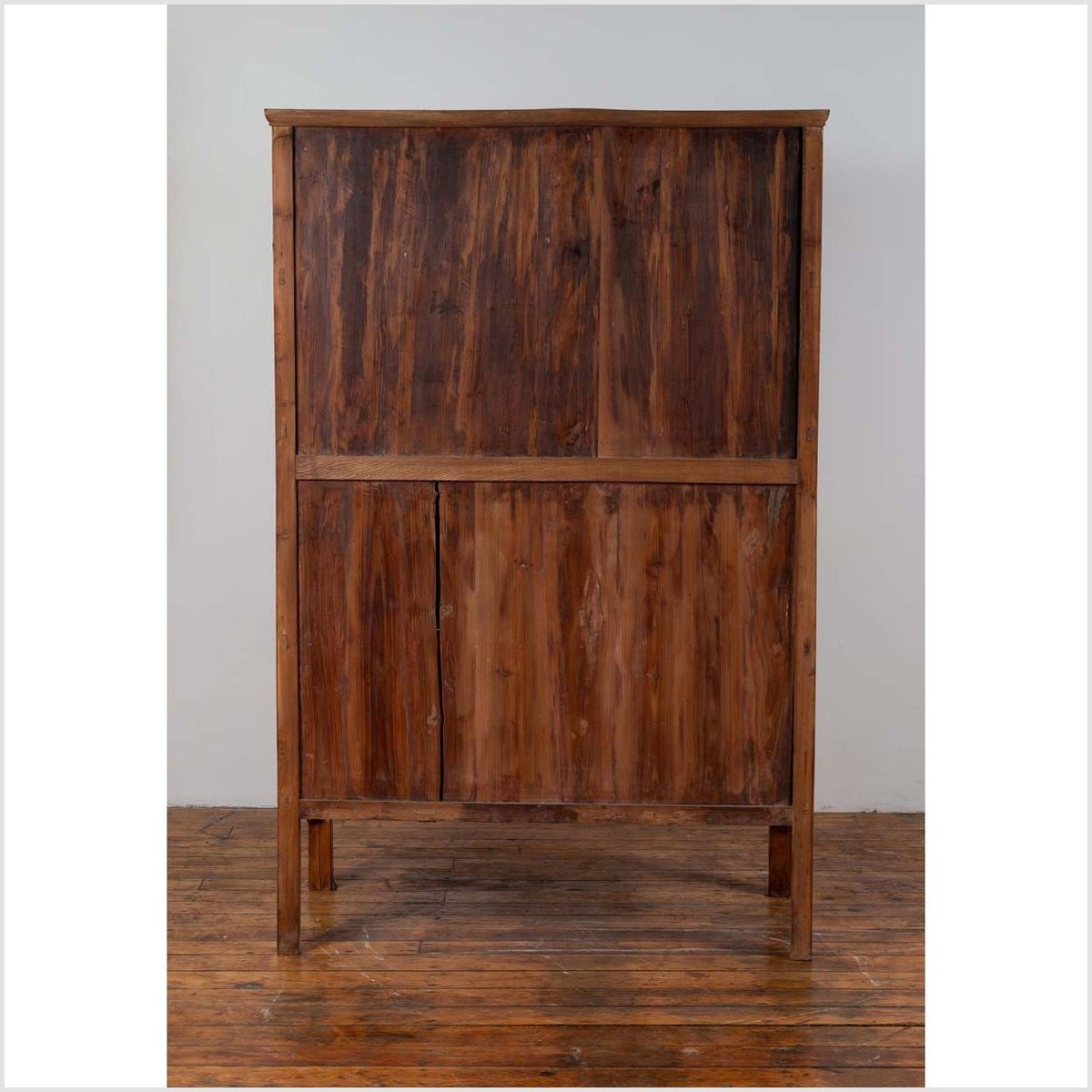 Chinese Vintage Natural Wood Two-Door Cabinet with Floral Décor and Drawers-16. Asian & Chinese Furniture, Art, Antiques, Vintage Home Décor for sale at FEA Home