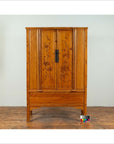 Chinese Vintage Natural Wood Two-Door Cabinet with Floral Décor and Drawers-3. Asian & Chinese Furniture, Art, Antiques, Vintage Home Décor for sale at FEA Home