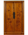 Chinese Vintage Natural Wood Two-Door Cabinet with Floral Décor and Drawers-4. Asian & Chinese Furniture, Art, Antiques, Vintage Home Décor for sale at FEA Home