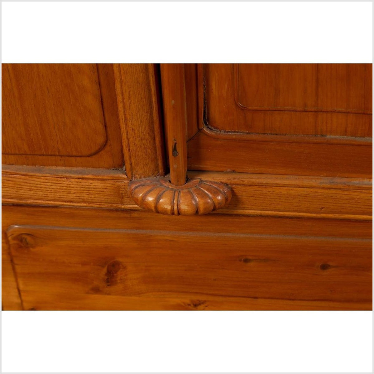 Chinese Vintage Natural Wood Two-Door Cabinet with Floral Décor and Drawers-10. Asian & Chinese Furniture, Art, Antiques, Vintage Home Décor for sale at FEA Home