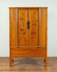 Chinese Vintage Natural Wood Two-Door Cabinet with Floral Décor and Drawers-2. Asian & Chinese Furniture, Art, Antiques, Vintage Home Décor for sale at FEA Home