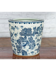 Chinese Vintage Porcelain Cache-Pot Planter with Blue and White Landscape-5. Asian & Chinese Furniture, Art, Antiques, Vintage Home Décor for sale at FEA Home