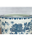 Chinese Vintage Porcelain Cache-Pot Planter with Blue and White Landscape-6. Asian & Chinese Furniture, Art, Antiques, Vintage Home Décor for sale at FEA Home