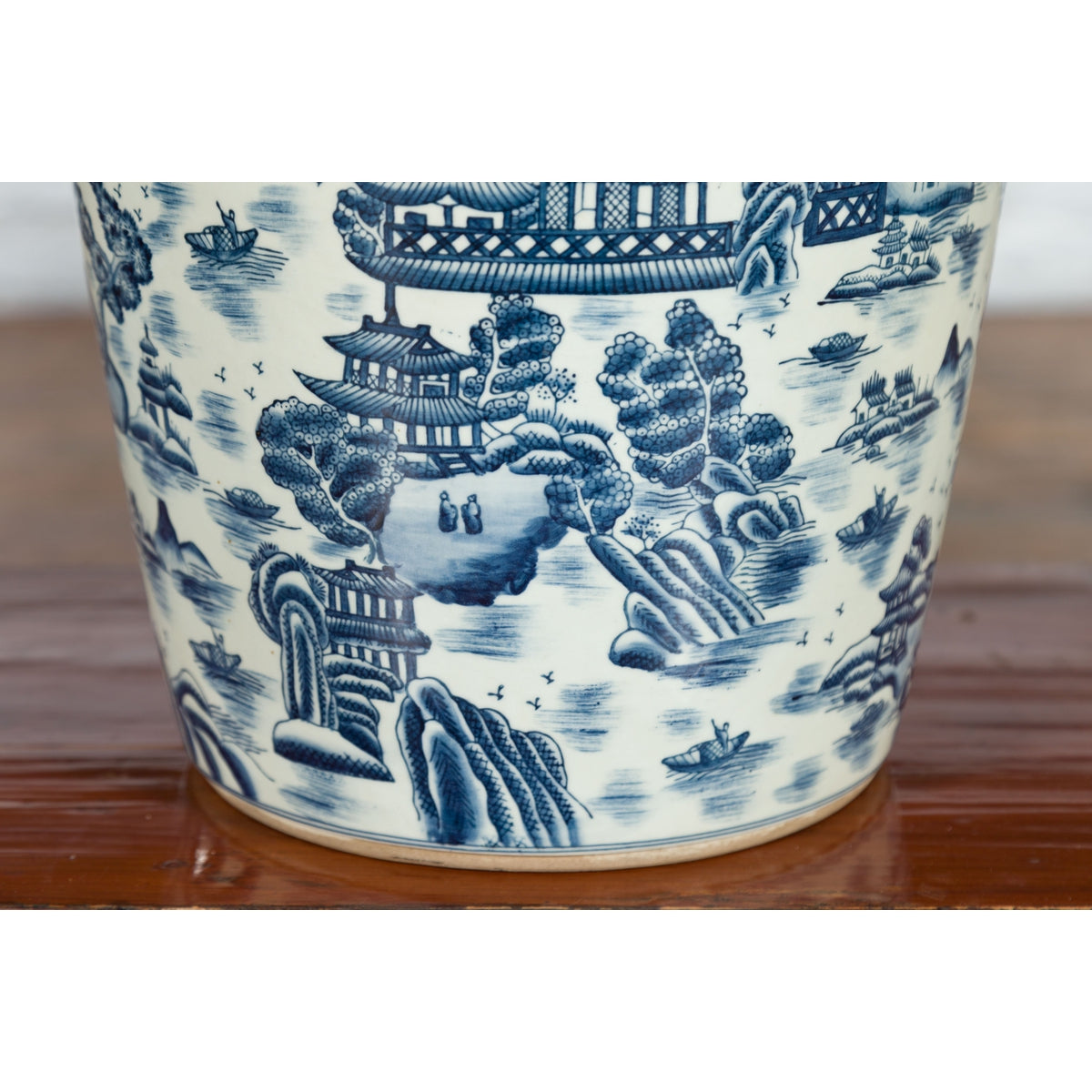 Chinese Vintage Porcelain Cache-Pot Planter with Blue and White Landscape-8. Asian & Chinese Furniture, Art, Antiques, Vintage Home Décor for sale at FEA Home