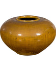 Chinese Vintage Porcelain Low Squat Planter with Yellow Mustard Glaze-1. Asian & Chinese Furniture, Art, Antiques, Vintage Home Décor for sale at FEA Home