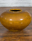 Chinese Vintage Porcelain Low Squat Planter with Yellow Mustard Glaze-10. Asian & Chinese Furniture, Art, Antiques, Vintage Home Décor for sale at FEA Home