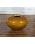Chinese Vintage Porcelain Low Squat Planter with Yellow Mustard Glaze-12. Asian & Chinese Furniture, Art, Antiques, Vintage Home Décor for sale at FEA Home
