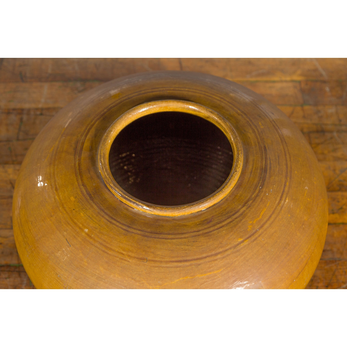 Chinese Vintage Porcelain Low Squat Planter with Yellow Mustard Glaze-13. Asian & Chinese Furniture, Art, Antiques, Vintage Home Décor for sale at FEA Home