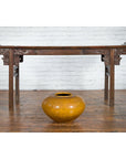 Chinese Vintage Porcelain Low Squat Planter with Yellow Mustard Glaze-2. Asian & Chinese Furniture, Art, Antiques, Vintage Home Décor for sale at FEA Home