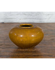 Chinese Vintage Porcelain Low Squat Planter with Yellow Mustard Glaze-3. Asian & Chinese Furniture, Art, Antiques, Vintage Home Décor for sale at FEA Home