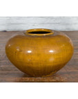 Chinese Vintage Porcelain Low Squat Planter with Yellow Mustard Glaze-4. Asian & Chinese Furniture, Art, Antiques, Vintage Home Décor for sale at FEA Home