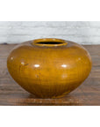 Chinese Vintage Porcelain Low Squat Planter with Yellow Mustard Glaze-5. Asian & Chinese Furniture, Art, Antiques, Vintage Home Décor for sale at FEA Home