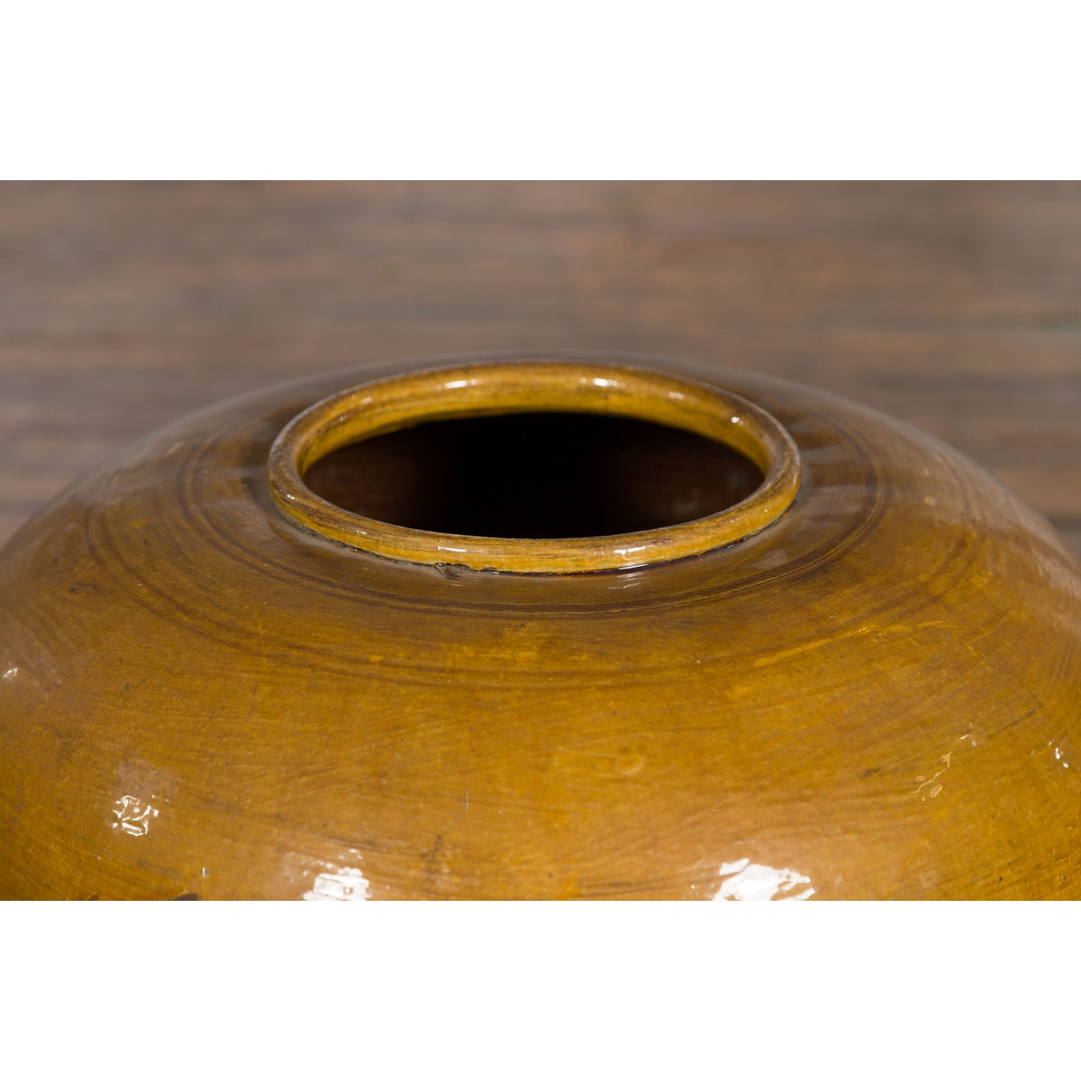 Chinese Vintage Porcelain Low Squat Planter with Yellow Mustard Glaze-6. Asian & Chinese Furniture, Art, Antiques, Vintage Home Décor for sale at FEA Home