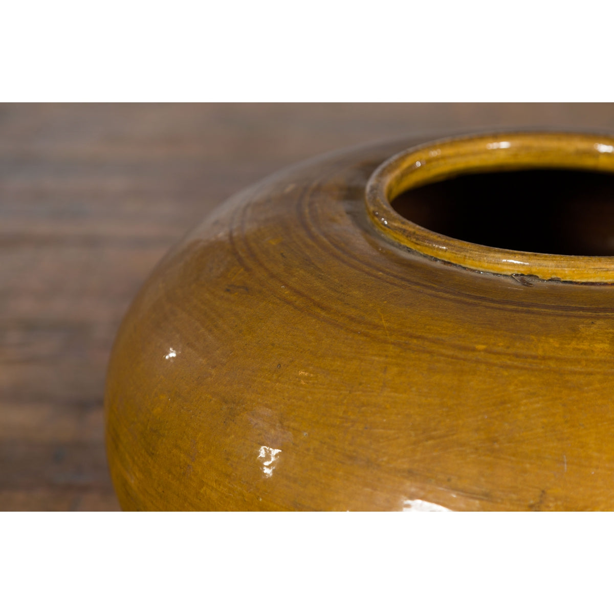 Chinese Vintage Porcelain Low Squat Planter with Yellow Mustard Glaze-7. Asian & Chinese Furniture, Art, Antiques, Vintage Home Décor for sale at FEA Home