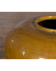 Chinese Vintage Porcelain Low Squat Planter with Yellow Mustard Glaze-7. Asian & Chinese Furniture, Art, Antiques, Vintage Home Décor for sale at FEA Home