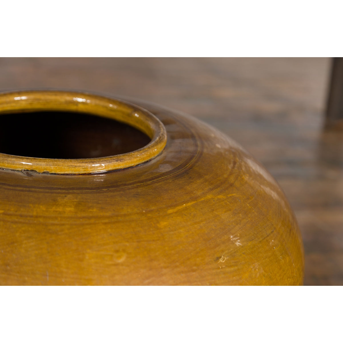 Chinese Vintage Porcelain Low Squat Planter with Yellow Mustard Glaze-8. Asian & Chinese Furniture, Art, Antiques, Vintage Home Décor for sale at FEA Home