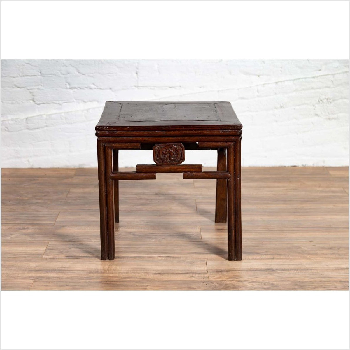Chinese Vintage Qing Style Side Table with Dark Patina and Carved Medallions-YN6132-13. Asian & Chinese Furniture, Art, Antiques, Vintage Home Décor for sale at FEA Home