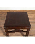 Chinese Vintage Qing Style Side Table with Dark Patina and Carved Medallions-YN6132-7. Asian & Chinese Furniture, Art, Antiques, Vintage Home Décor for sale at FEA Home