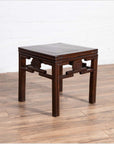 Chinese Vintage Qing Style Side Table with Dark Patina and Carved Medallions-YN6132-9. Asian & Chinese Furniture, Art, Antiques, Vintage Home Décor for sale at FEA Home