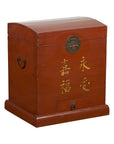 Chinese Vintage Red Lacquer Wedding Chest with Gilded Calligraphy and Drawer-1. Asian & Chinese Furniture, Art, Antiques, Vintage Home Décor for sale at FEA Home