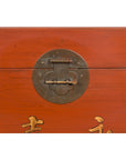 Chinese Vintage Red Lacquer Wedding Chest with Gilded Calligraphy and Drawer-11. Asian & Chinese Furniture, Art, Antiques, Vintage Home Décor for sale at FEA Home