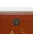 Chinese Vintage Red Lacquer Wedding Chest with Gilded Calligraphy and Drawer-3. Asian & Chinese Furniture, Art, Antiques, Vintage Home Décor for sale at FEA Home