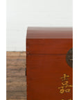 Chinese Vintage Red Lacquer Wedding Chest with Gilded Calligraphy and Drawer-6. Asian & Chinese Furniture, Art, Antiques, Vintage Home Décor for sale at FEA Home