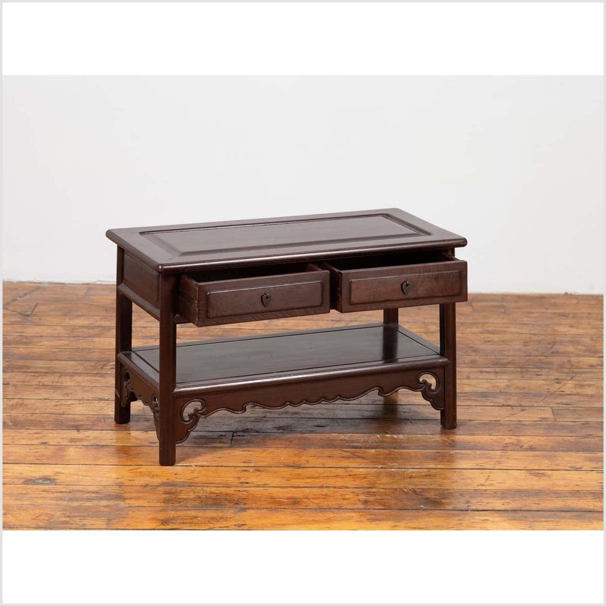 Chinese Vintage Rosewood Low Side Table with Two Drawers and Shelf-14. Asian & Chinese Furniture, Art, Antiques, Vintage Home Décor for sale at FEA Home
