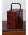 Chinese Vintage Tiered Rattan Picnic Basket with Large Handle and Metal Accents-11. Asian & Chinese Furniture, Art, Antiques, Vintage Home Décor for sale at FEA Home