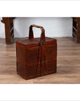 Chinese Vintage Tiered Rattan Picnic Basket with Large Handle and Metal Accents-15. Asian & Chinese Furniture, Art, Antiques, Vintage Home Décor for sale at FEA Home