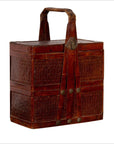 Chinese Vintage Tiered Rattan Picnic Basket with Large Handle and Metal Accents-1. Asian & Chinese Furniture, Art, Antiques, Vintage Home Décor for sale at FEA Home